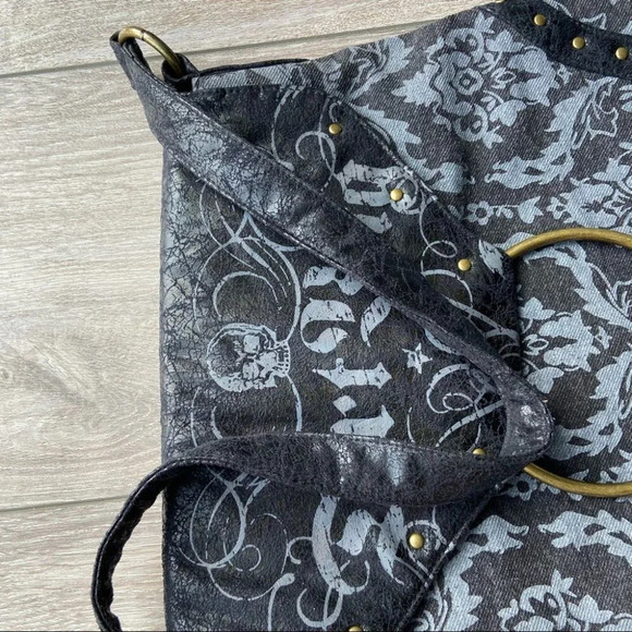 Skull Dust Bag  Canvas Studded Tote Shoulder Bag - Picture 7 of 13